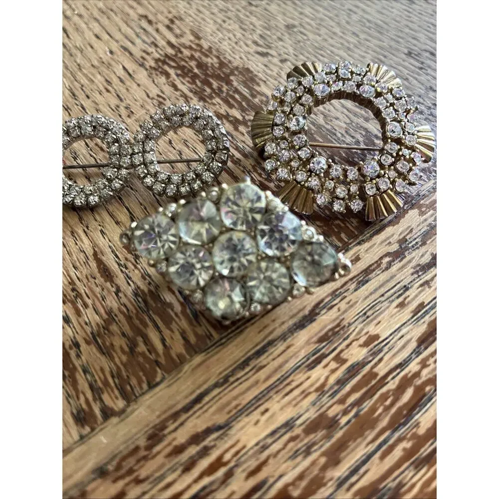 Lot Of 3 Vintage Brooch Pins Crystal Rhinestone Estate Jewelry